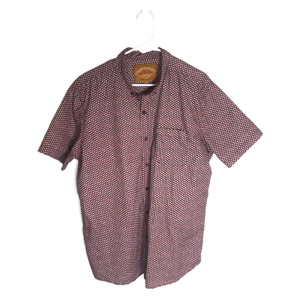 Red Camel Men's Red Collared Hand Crafted Polka dot Button Up Shirt Size XL